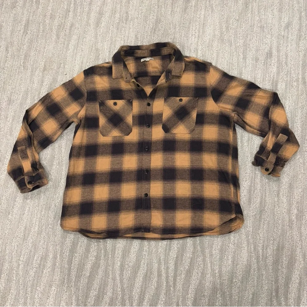 Frye & Co Men’s Flannel Black And Tan Plaid Button Up Long Sleeve Shirt Size 2XL - Picture 1 of 4